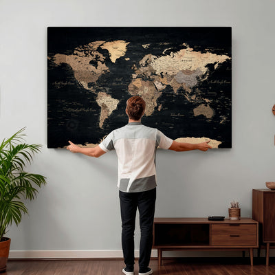 55335455D-MGV-CV-36X24 - Custom Push Pin World Map Wall Art Canvas Print – Personalized Travel Tracker with Pins Framed Large for Home and Office Decor