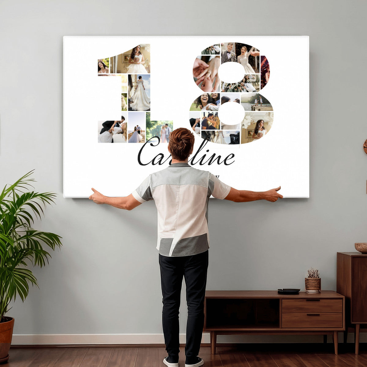 CSTM914DD-MGV-CV-36X24 - Number Photo Mosaic Canvas Print – Personalized Birthday Number Made of Your Photos