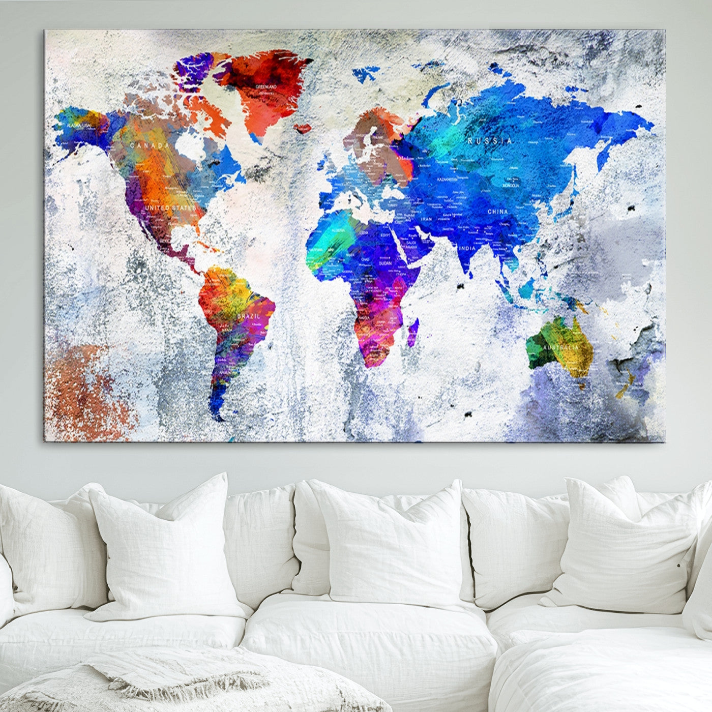 Push Pin World Map Canvas Print – Framed Wall Art for Couples to Track Their Travels – Anniversary Gift or Home Adventure Decor