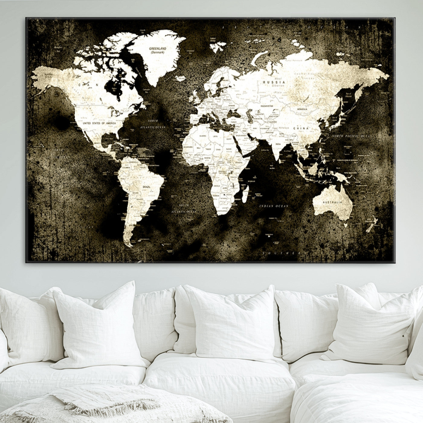 66737-MGV-CV-36X24-Push Pin World Map Canvas Print – Framed Wall Art for Couples to Track Their Travels – Anniversary Gift or Home Adventure Decor