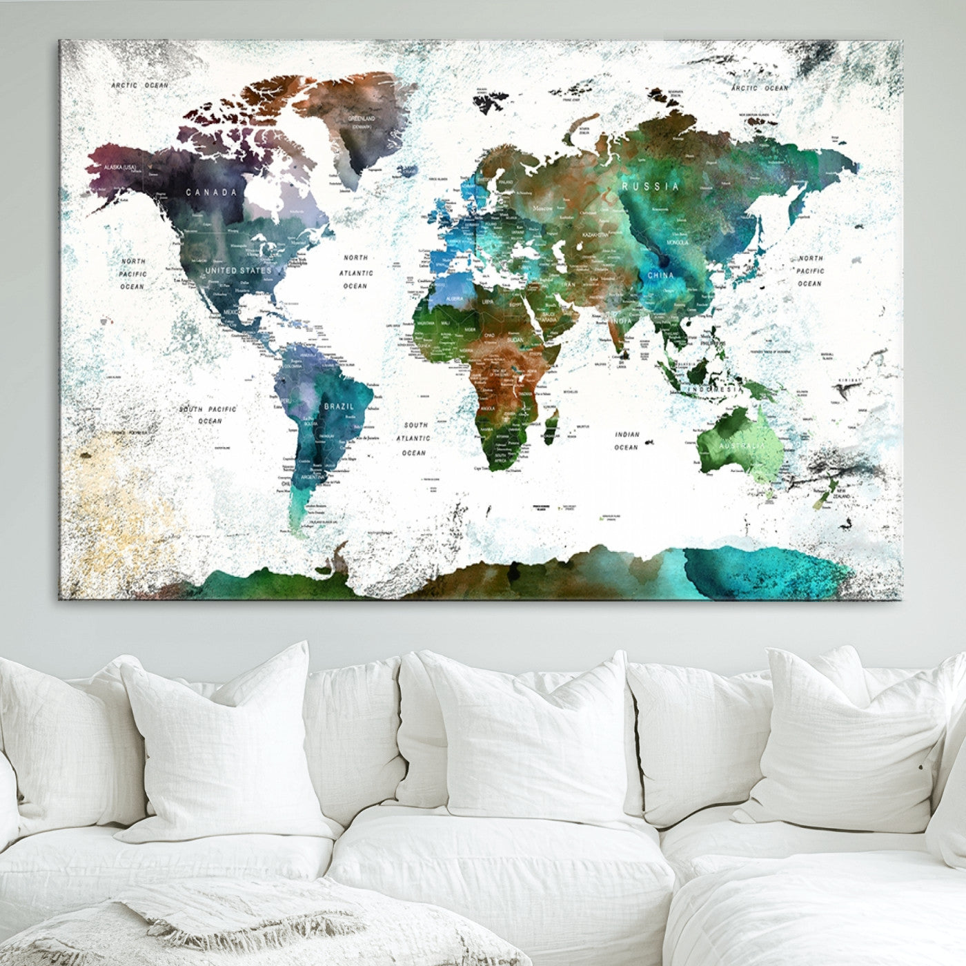 Push Pin World Map Canvas Print – Framed Wall Art for Couples to Track Their Travels – Anniversary Gift or Home Adventure Decor