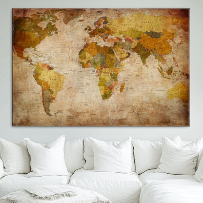 Push Pin World Map Canvas Print – Framed Wall Art for Couples to Track Their Travels – Anniversary Gift or Home Adventure Decor