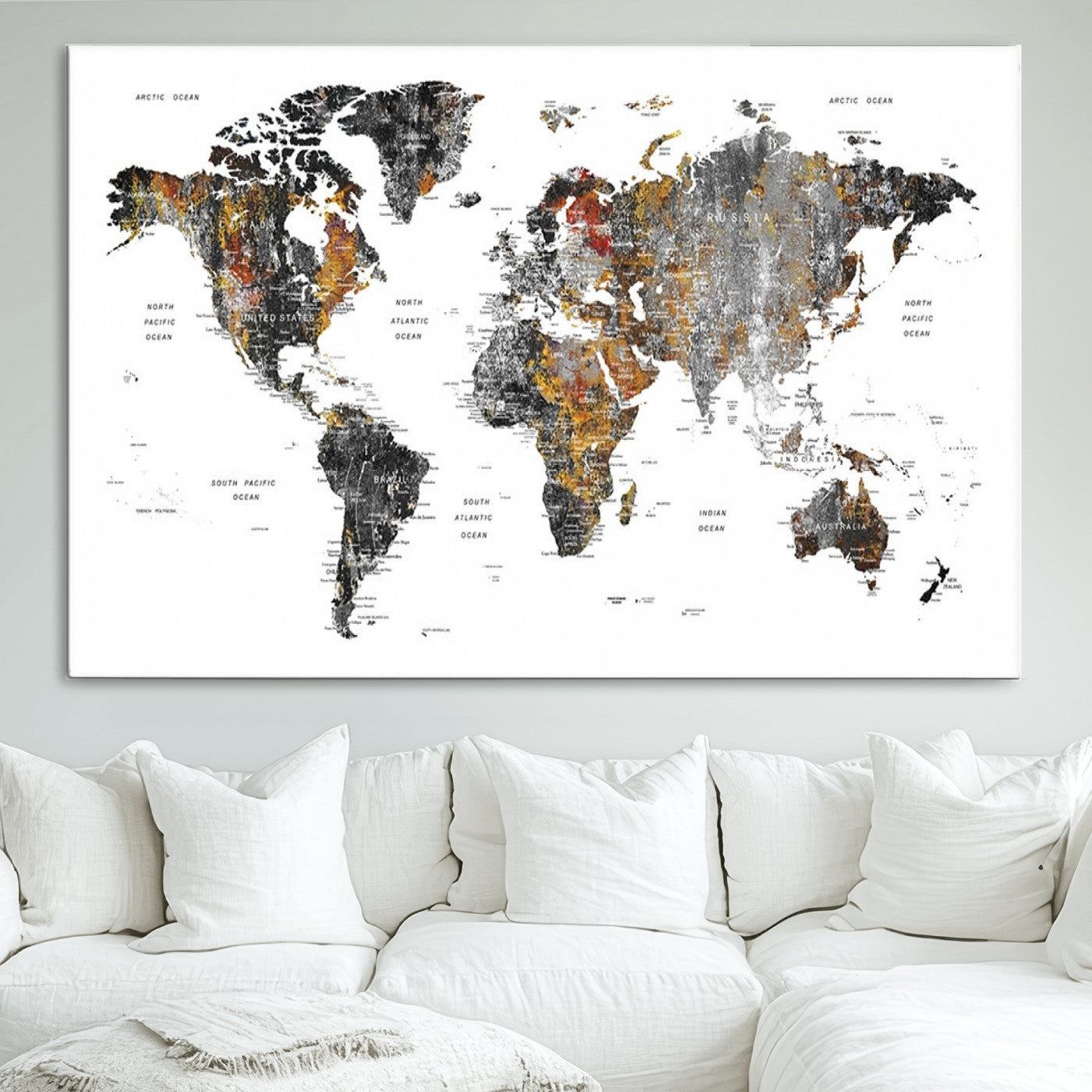 Push Pin World Map Canvas Print – Framed Wall Art for Couples to Track Their Travels – Anniversary Gift or Home Adventure Decor