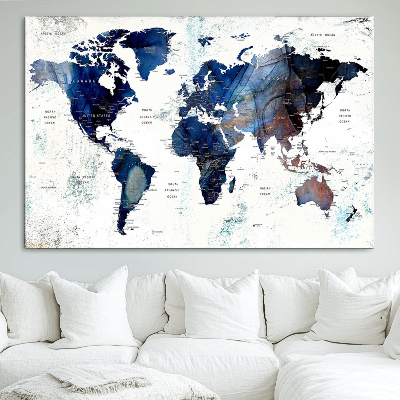 Push Pin World Map Canvas Print – Framed Wall Art for Couples to Track Their Travels – Anniversary Gift or Home Adventure Decor