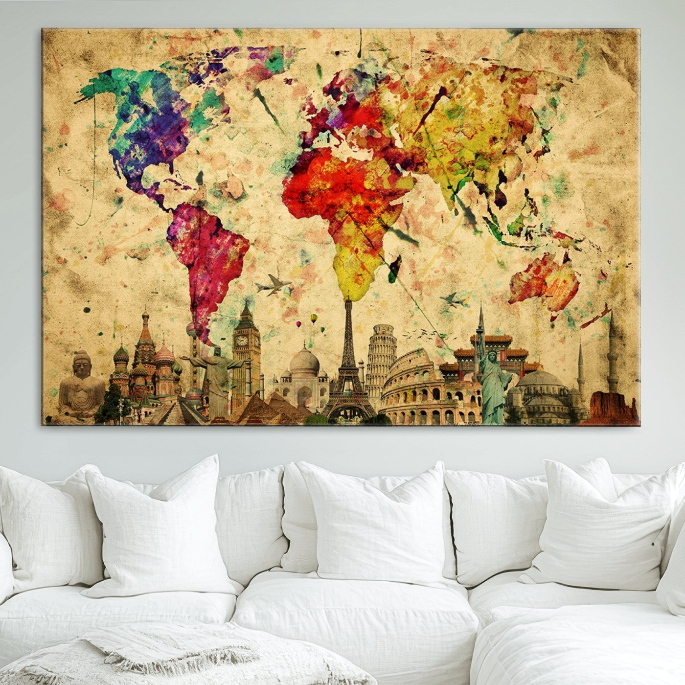 Colorful World Map Wall Art World Map Canvas Print