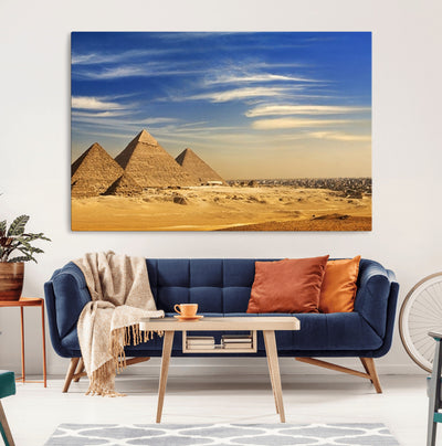 18193-MGV-CV-36X24-Majestic Ancient Wonders Wall Art Canvas Print, Golden Desert Under Endless Blue Sky Desert Sands Under Endless Blue Sky Artwork for Home Office