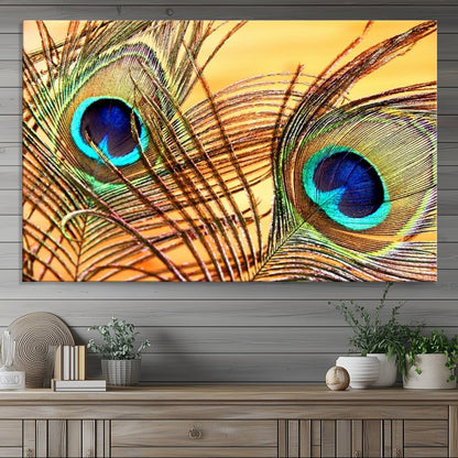 Peacock Feather Wall Art Print - Vibrant Green, Blue, and Orange Peacock Feather Design, Ready to Hang