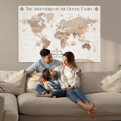 58395047-MGV-CV-36X24-Personalized Framed World Map Canvas Wall Art Print – Custom Push Pin Travel Tracker Lover - Custom World Map on Canvas