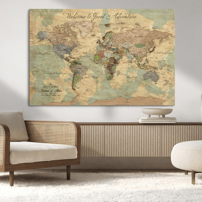 17693651-MGV-CV-36X24-Custom Push Pin World Map Wall Canvas Print – Personalized Travel Tracker with Pins – Framed Custom Quotie Canvas for Home Office Decor Art Print