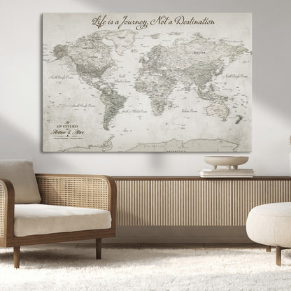 Custom Push Pin World Map Wall Canvas Print – Personalized Travel Tracker with Pins – Framed Custom Quotie Canvas for Home Office Decor