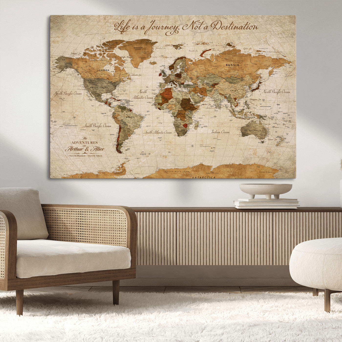 79036691-MGV-CV-30X20-Custom Push Pin World Map Wall Canvas Print – Personalized Travel Tracker with Pins – Framed Custom Quotie Canvas for Home Office Decor