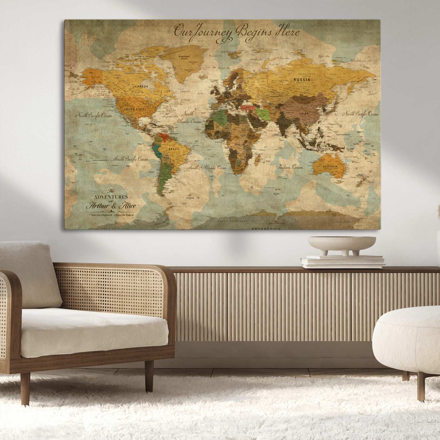 40572820-MGV-CV-36X24-Custom Push Pin World Map Wall Canvas Print – Personalized Travel Tracker with Pins – Framed Custom Quotie Canvas for Home Office Decor