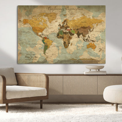 40572820-MGV-CV-36X24-Custom Push Pin World Map Wall Canvas Print – Personalized Travel Tracker with Pins – Framed Custom Quotie Canvas for Home Office Decor