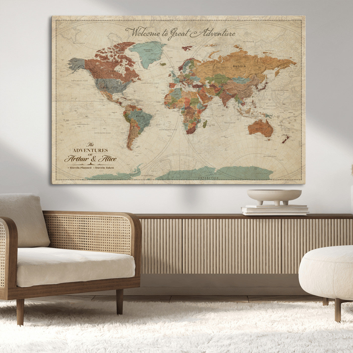 17587858-MGV-CV-36X24-Custom Push Pin World Map Wall Canvas Print – Personalized Travel Tracker with Pins – Framed Custom Quotie Canvas for Home Office Decor