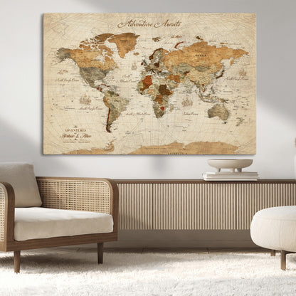 64295326-MGV-CV-30X20-Custom Push Pin World Map Wall Canvas Print – Personalized Travel Tracker with Pins – Framed Custom Quotie Canvas for Home Office Decor