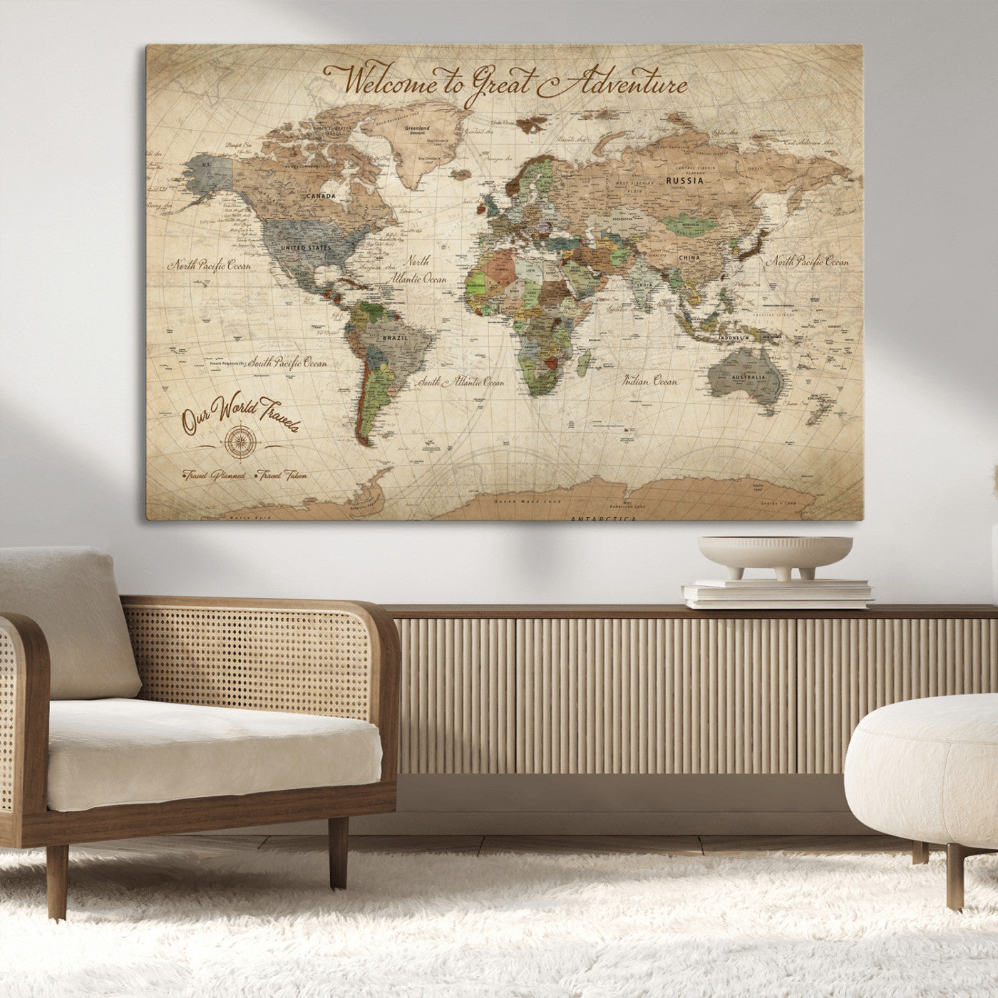 76478536-MGV-CV-30X20-Custom Push Pin World Map Wall Canvas Print – Personalized Travel Tracker with Pins – Framed Custom Quotie Canvas for Home Office Decor