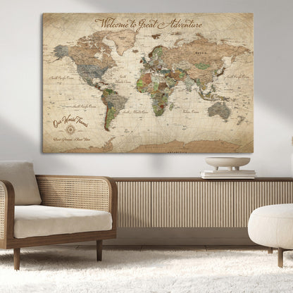 76478536-MGV-CV-30X20-Custom Push Pin World Map Wall Canvas Print – Personalized Travel Tracker with Pins – Framed Custom Quotie Canvas for Home Office Decor
