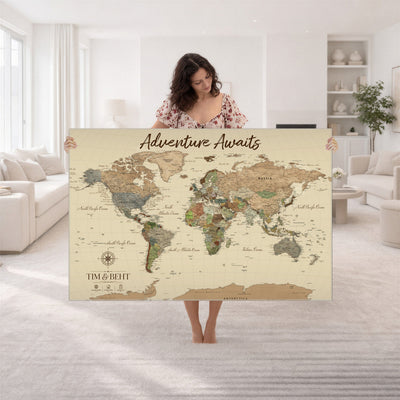 72027187-MGV-CV-36X24 - Custom Push Pin World Map Wall Art Canvas Print | Personalized Travel Tracker with Pins Map Print - NEWMAP-23