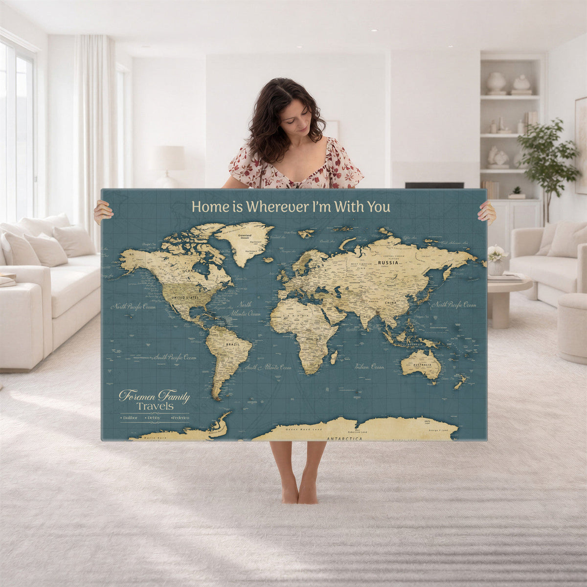15936891-MGV-CV-36X24 - Custom Push Pin World Map Wall Art Canvas Print | Personalized Travel Tracker with Pins Framed Large for Home and Office Decor