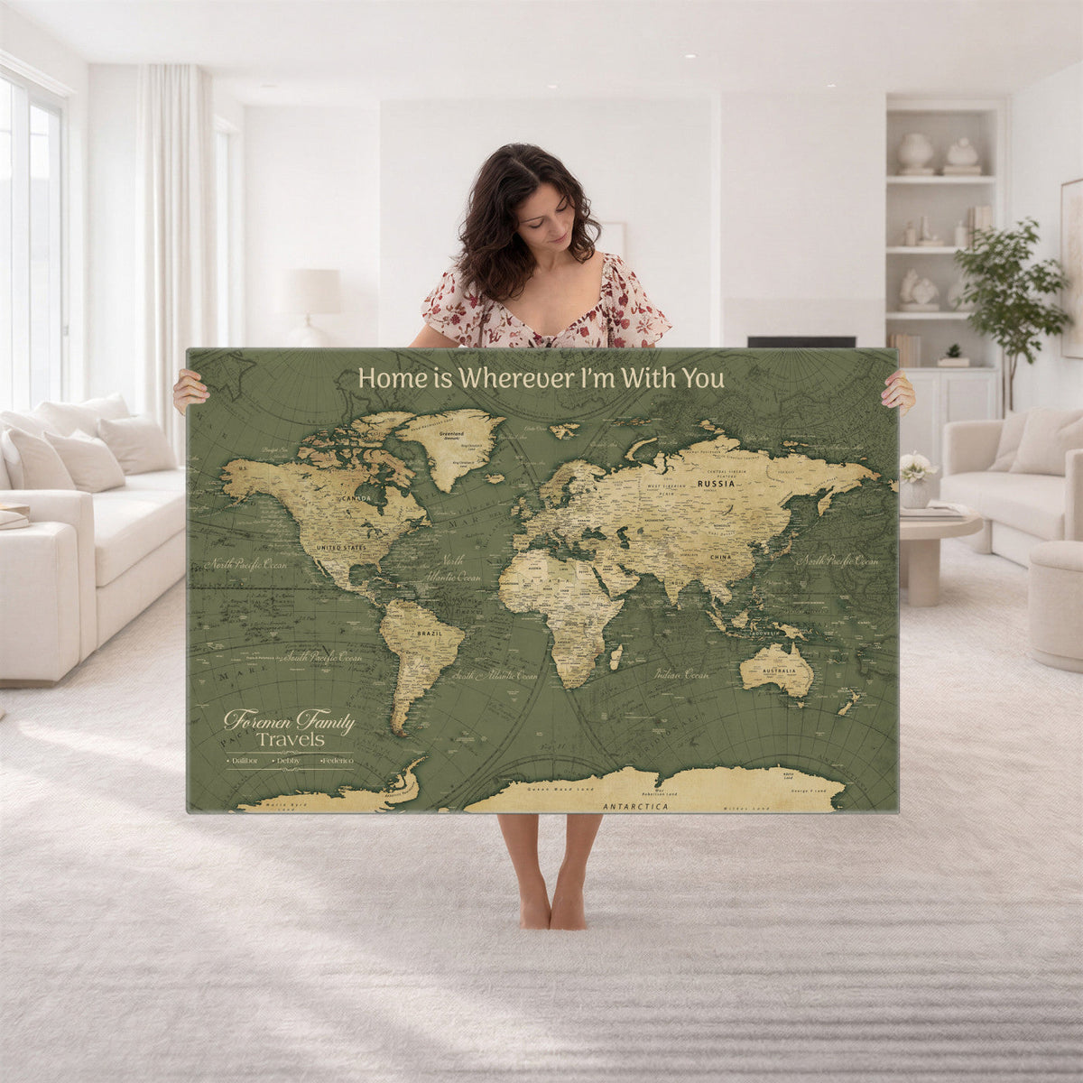 31715895-MGV-CV-36X24 - Custom Push Pin World Map Wall Art Canvas Print | Personalized Travel Tracker with Pins Framed Large for Home and Office Decor
