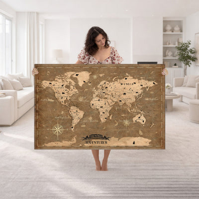 16235283-MGV-CV-36X24 - Custom World Travel Map Wall Art with Pins, Family Travel Tracker, Living Room and Bedroom Decor