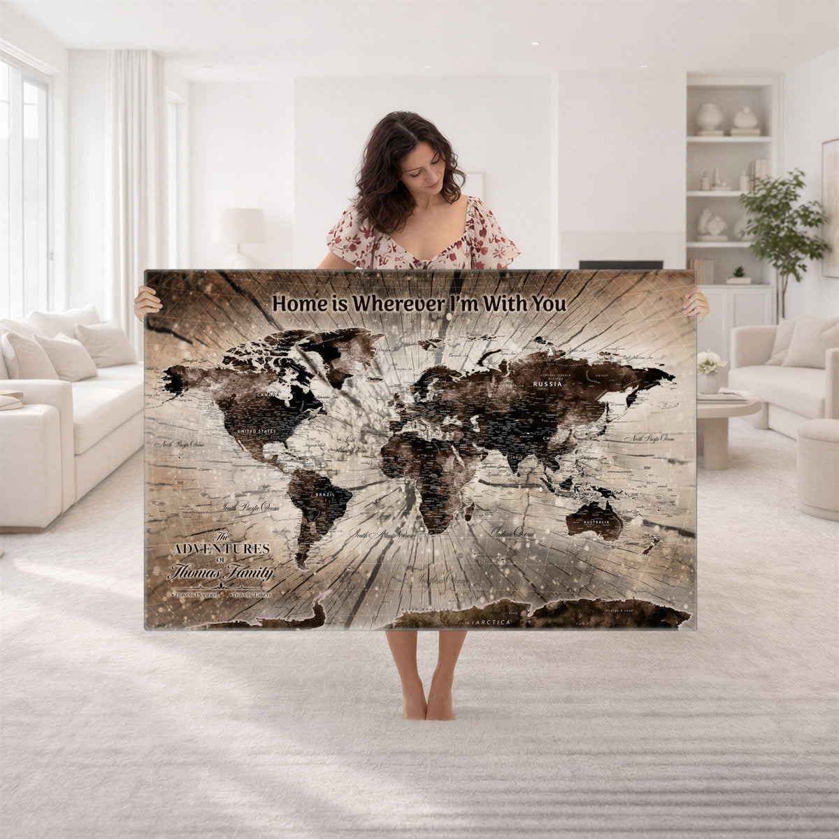 Personalized Push Pin World Map Wall Art Canvas Print, Customizable Framed Travel Map - NEWMAP-085