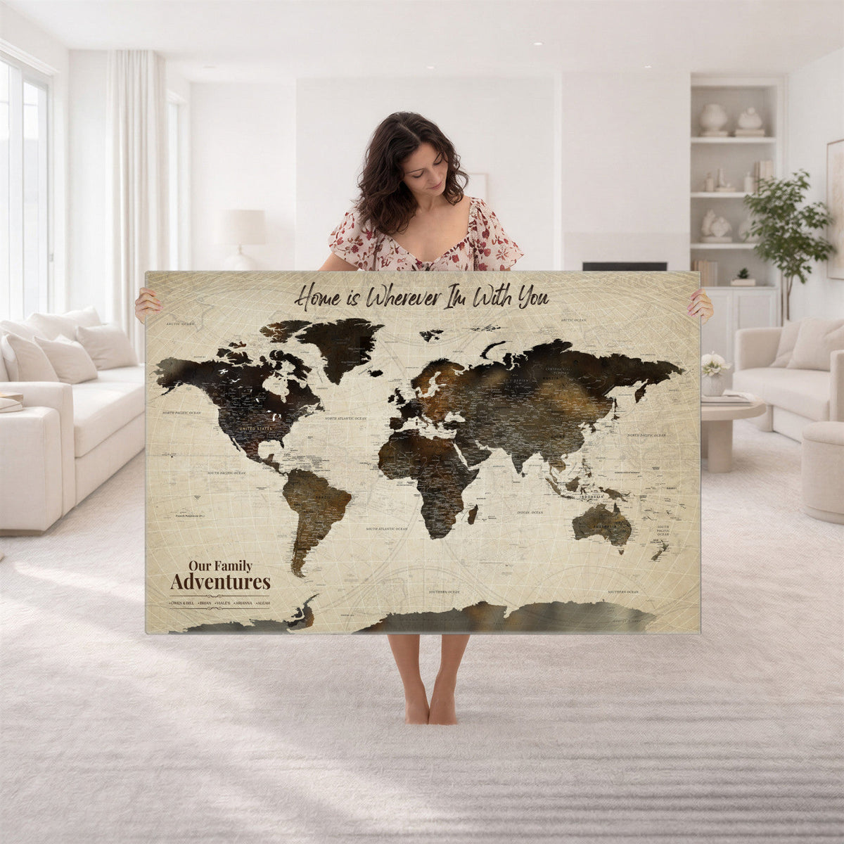 26357755-MGV-CV-36X24 - Custom Push Pin World Map Wall Art Canvas Print | Personalized Travel Tracker with Pins Framed Large for Home and Office Decor