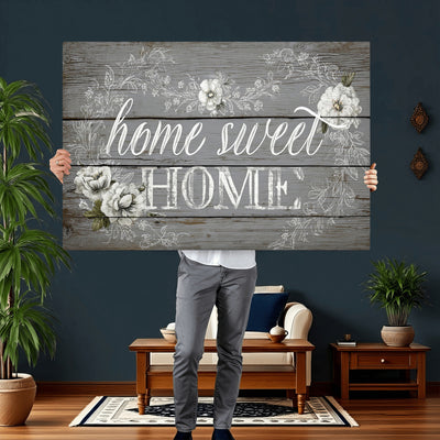 Home Sweet Home Sign Wall Art Canvas Print, Floral Farmhouse Decor