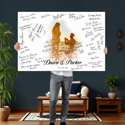 75692697-MGV-CV-36X24 - Wedding Guest Book Alternative Wall Art Canvas Print, Personalized Couple Photo Guestbook Wedding Signature Poster, Custom Couple Photo Guestbook Canvas, Bridal Shower Reception Decor