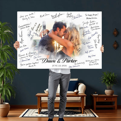 14788122-MGV-CV-36X24 - Wedding Guest Book Alternative Wall Art Canvas Print, Personalized Couple Photo Guestbook Wedding Signature Poster, Custom Couple Photo Guestbook Canvas, Bridal Shower Reception Decor