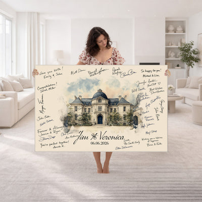 17002059-MGV-CV-36X24 - Wedding Guest Book Alternative Wall Art Canvas Print, Personalized Couple Photo Guestbook