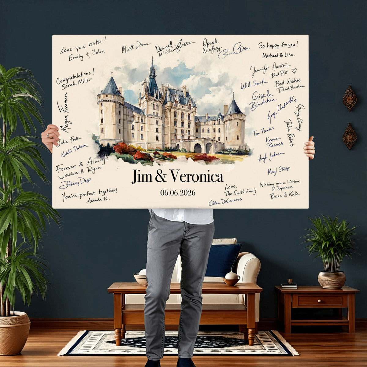 55883547-MGV-CV-36X24 - Wedding Guest Book Alternative Wall Art Canvas Print, Personalized Couple Photo Guestbook Wedding Signature Poster, Custom Couple Photo Guestbook Canvas