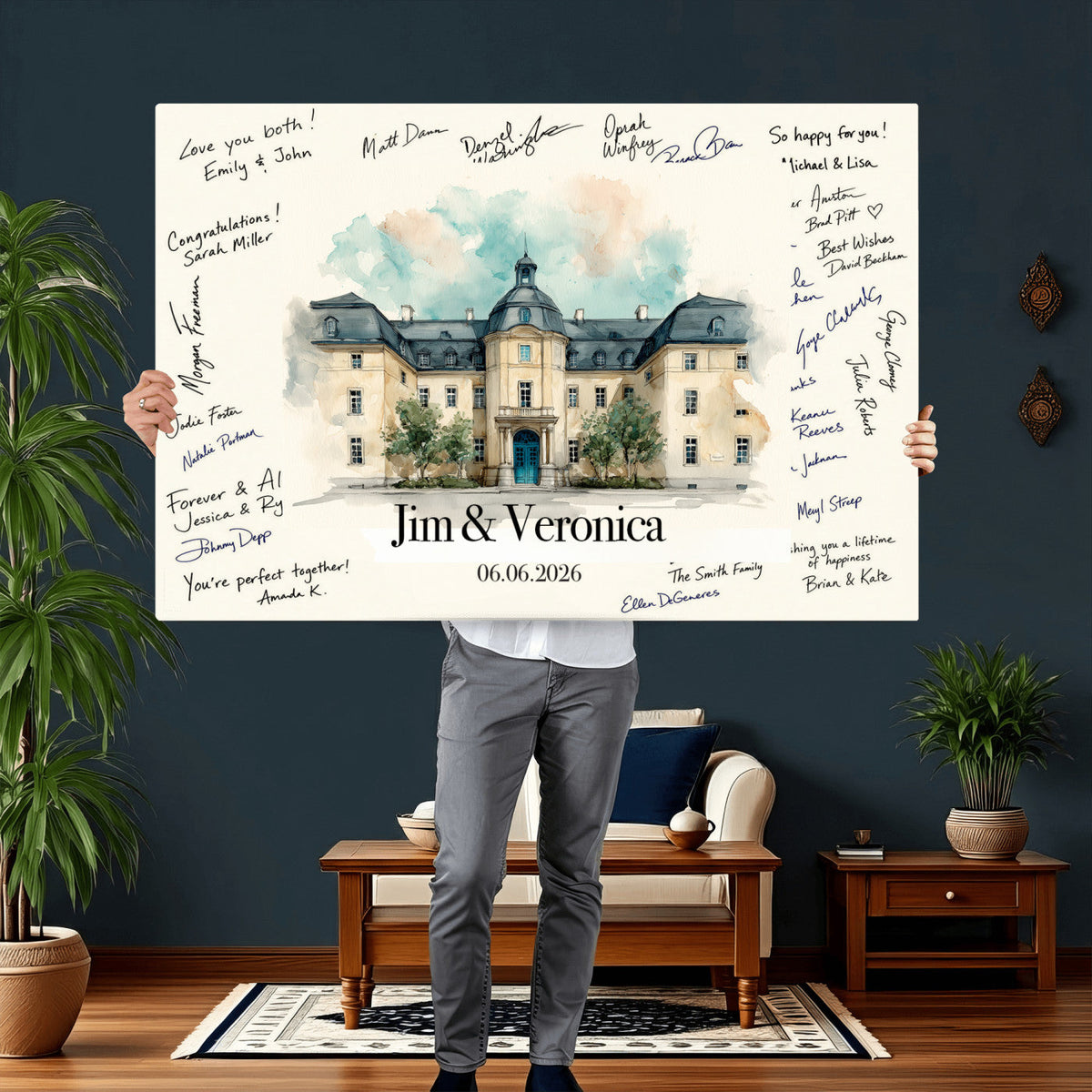 13409147-MGV-CV-36X24 - Wedding Guest Book Alternative Wall Art Canvas Print, Personalized Couple Photo Guestbook Wedding Signature Poster, Custom Couple Photo Guestbook Canvas