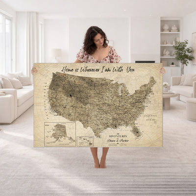 25440520-MGV-CV-36X24 - Detailed Personalized Push Pin United States Map Wall Art, States Visited Map, Office and Hallway Decor