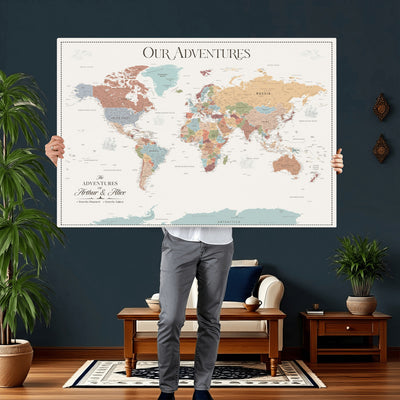 NEWMAP-4-MGV-CV-36X24 - Push Pin Customize World Map with Pins Board Wall Art Canvas Print
