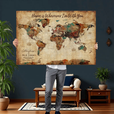 48389322-MGV-CV-36X24 - Custom Push Pin World Map Canvas Print | Personalized Travel Map Wall Art