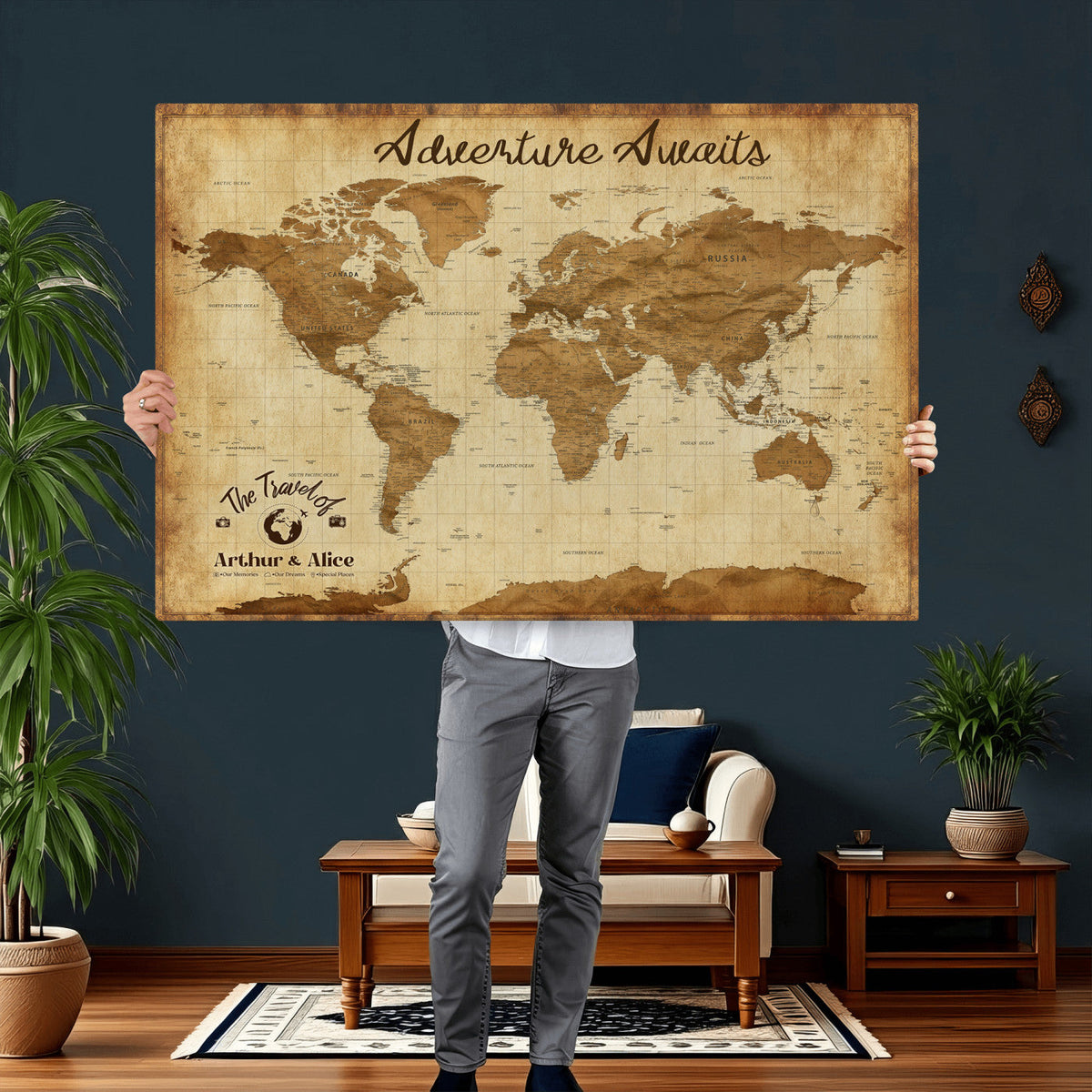 43427501-MGV-CV-36X24 - Custom Push Pin World Map Canvas Print | Personalized Travel Map Wall Art