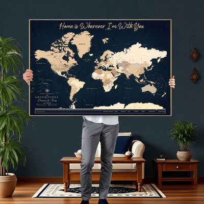 29990805-MGV-CV-36X24 - Custom Push Pin World Map Canvas Print | Personalized Travel Map Wall Art