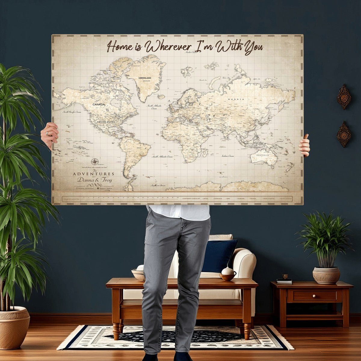 40086720-MGV-CV-36X24 - Custom Push Pin World Map Canvas Print | Personalized Travel Map Wall Art