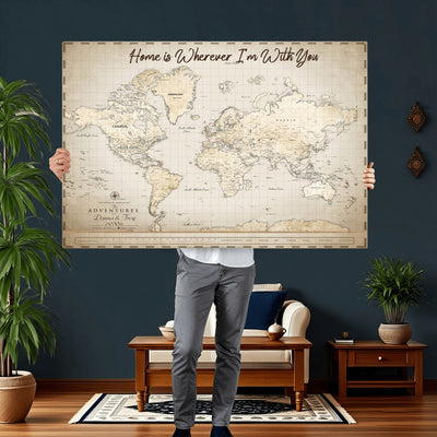 40086720-MGV-CV-36X24 - Custom Push Pin World Map Canvas Print | Personalized Travel Map Wall Art