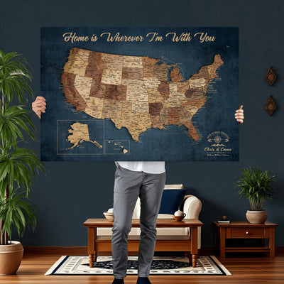 87620242N-MGV-CV-36X24 - Personalized USA Push Pin Travel Map Wall Art Canvas Print | Custom United States Map, Push Pin Map - USA Bucket List Map