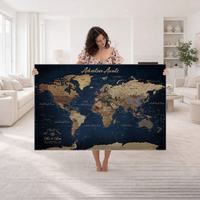 74477969-MGV-CV-36X24 - Custom Push Pin World Map Canvas | Personalized Travel Tracker | Wedding Anniversary Gift for Couples | Adventure Map Wall Art with Pins