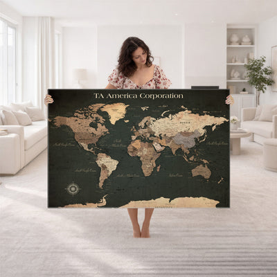 55857205-MGV-CV-36X24 - Extra Large Framed Personalize Push Pin World Map Wall Art Canvas Print for Travel Tracking