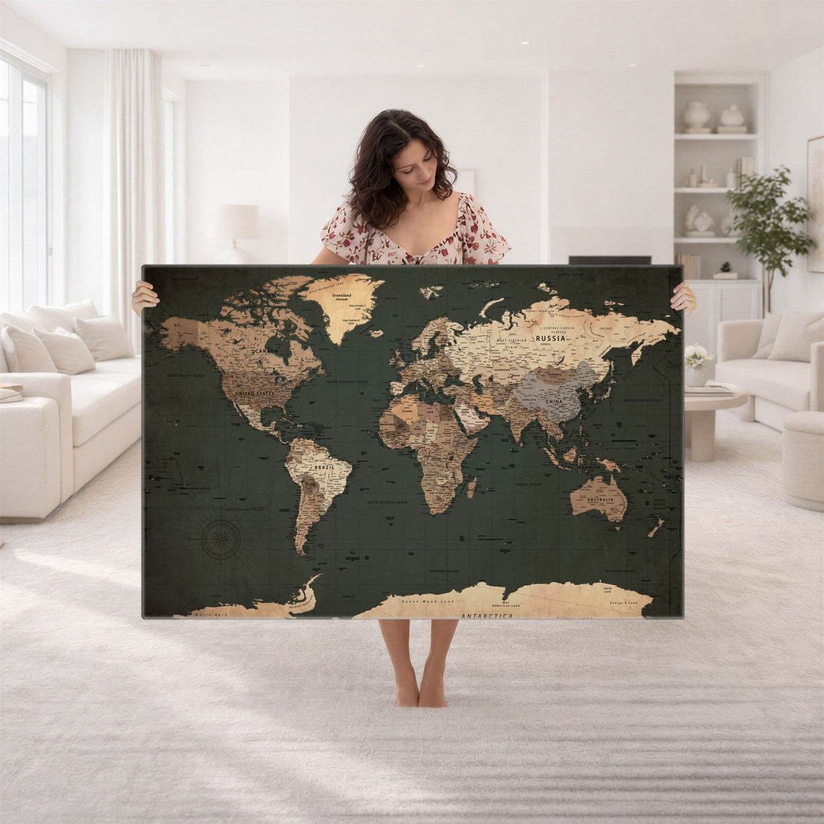 42327656-MGV-CV-36X24 - Extra Large Framed Personalize Push Pin World Map Wall Art Canvas Print for Travel Tracking - NEWMAP-116