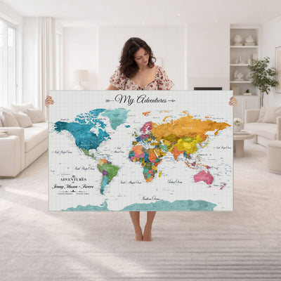 66743043-MGV-CV-36X24 - Extra Large Framed Personalize Push Pin World Map Wall Art Canvas Print for Travel Tracking - NEWMAP-131