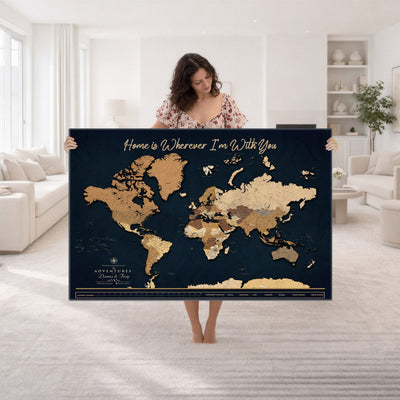 13903533-MGV-CV-36X24 - Extra Large Framed Personalize Push Pin World Map Wall Art Canvas Print for Travel Tracking - NEWMAP-152