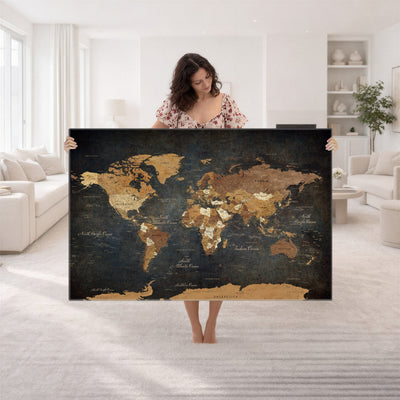 40660012D-MGV-CV-36X24 - Custom Push Pin World Map Wall Art Canvas Print – Personalized Travel Tracker with Pins Framed Large for Home and Office Decor