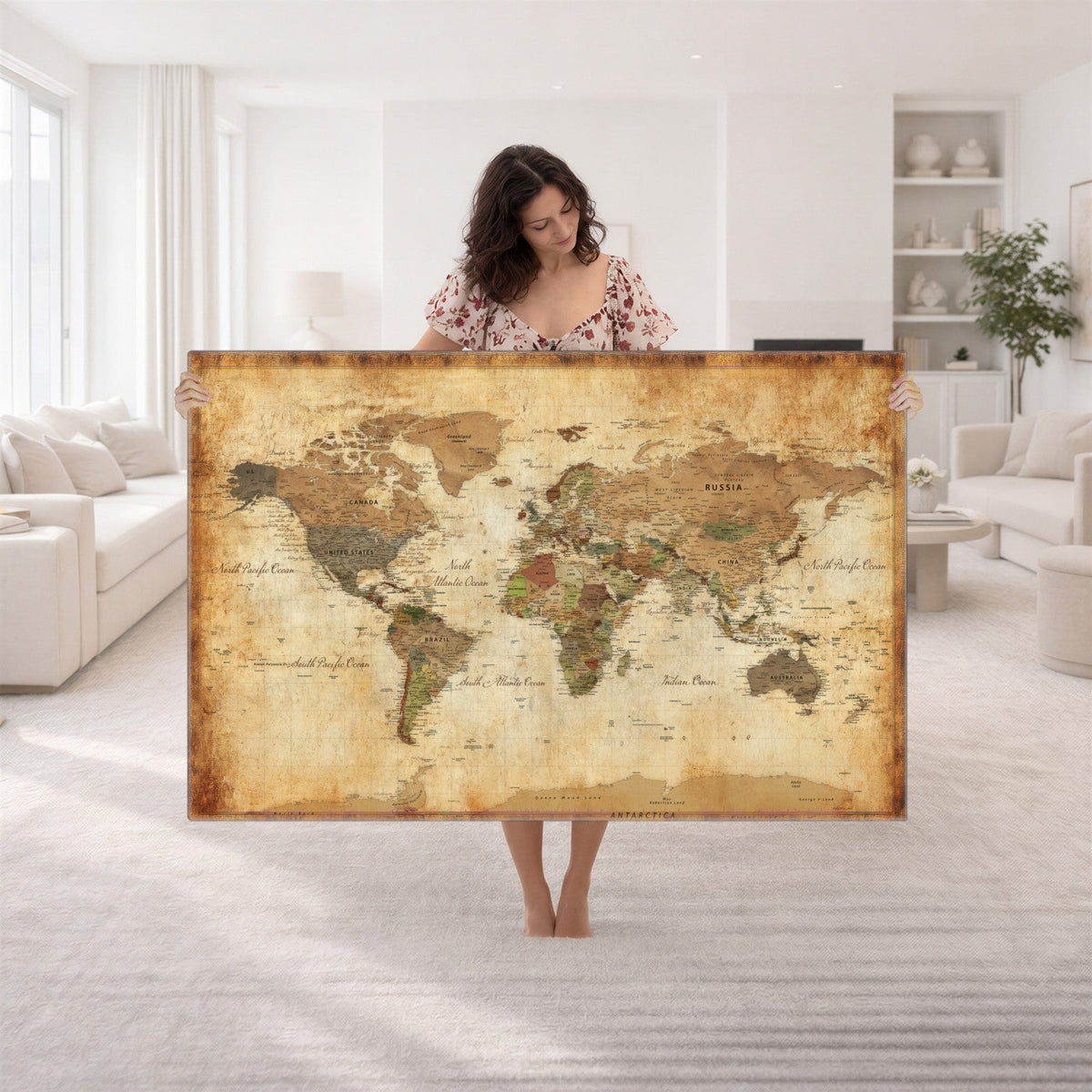 26621467D-MGV-CV-36X24 - Custom Push Pin World Map Wall Art Canvas Print – Personalized Travel Tracker with Pins Framed Large for Home and Office Decor