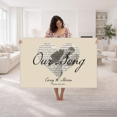 CSTM911D-MGV-CV-36X24 - Lyrics Heart Canvas Print – Personalized Song Lyrics in a Heart Shape Wall Art