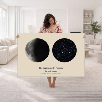 CSTM914LIRIKD-MGV-CV-36X24 - Moon and Stars Canvas Print – Personalized Moon Phase and Star Map Wall Art